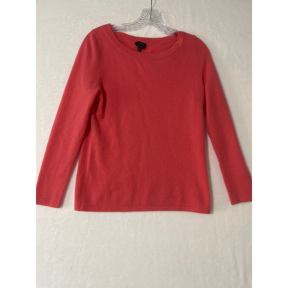 Talbots Pure Cashmere Sweater Womens Medium Coral Pink Long Sleeve Crew Neck